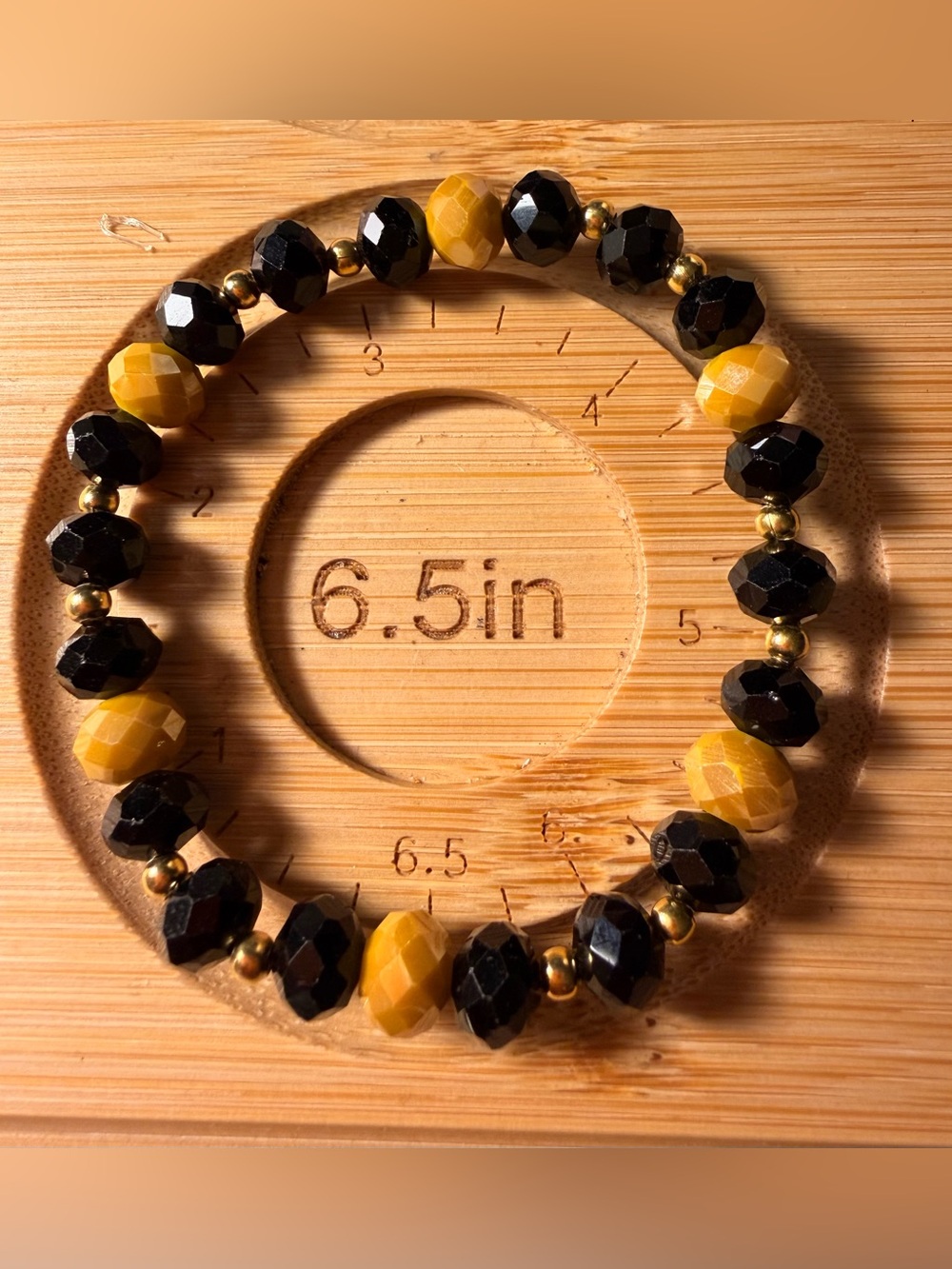 Faceted Black and Mustard Yellow Beaded Stretch Bracelet